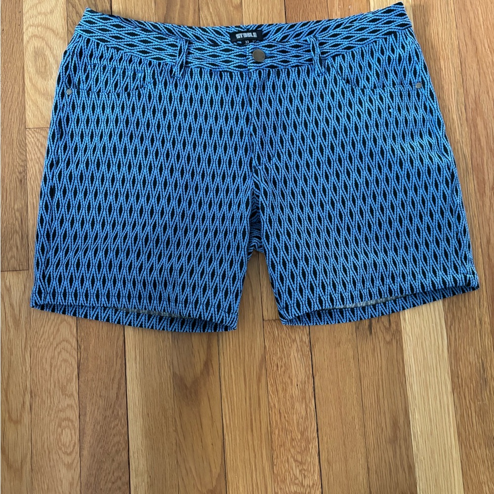 ST33LE Blue Black Rhombus polyester elastane 70s inspired shorts size 33